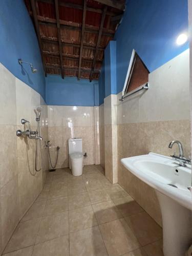 a bathroom with a sink and a toilet at Villa Rivercat in Mandrem