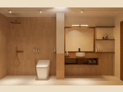 a bathroom with a toilet and a sink at Châu Home in Ninh Binh