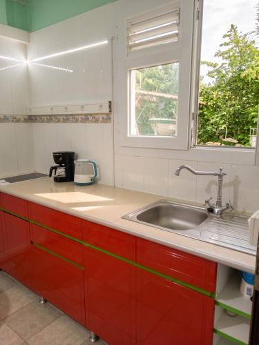 a kitchen with a sink and a window at Studio charmant à Rivière Salée - 22 m² + Parking in Rivière-Salée