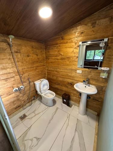 a bathroom with a toilet and a sink at arida farm peach in Bcharré