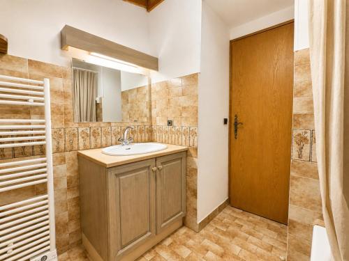 a bathroom with a sink and a mirror at Chaleureux appartement au pied des pistes avec parking et animaux admis - FR-1-505-65 in Notre-Dame-de-Bellecombe