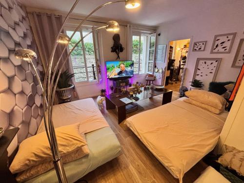 Shared private Appart for up to 2 male traveler under 30s and 2 flatmates résidents