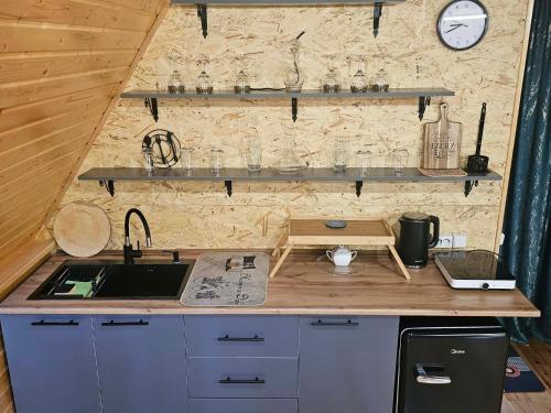 a kitchen with a sink and a counter top at Alagi ალაგი in Ambrolauri