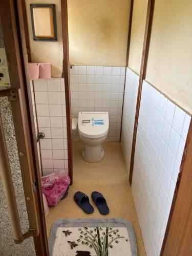 a small bathroom with a toilet and a rug at ゲストハウス奥白浜 in Shirahama