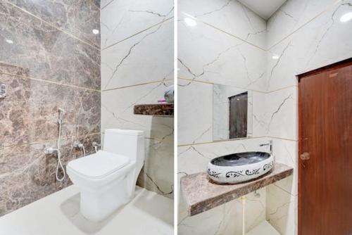 two pictures of a bathroom with a toilet and a sink at HoTEL KAMAL VINTAGE in Kāthgodām