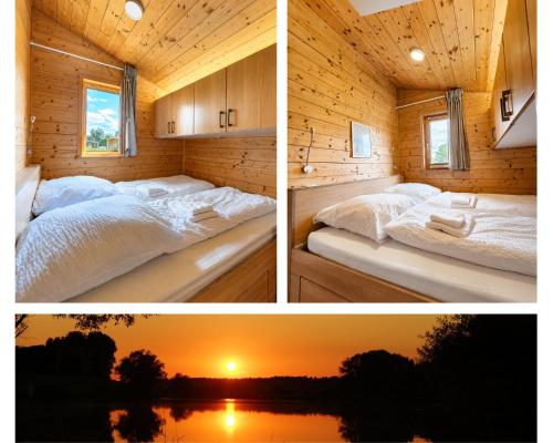 Llit o llits en una habitació de 405 Gemütliches Tiny House am Deich