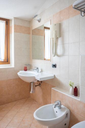 a bathroom with a sink and a mirror at Hotel Funivia in Chiesa in Valmalenco