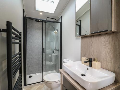 a bathroom with a toilet and a sink and a shower at Lakewood Plot 2 in Clacton-on-Sea