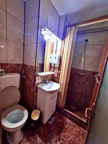 a bathroom with a toilet and a sink and a shower at Sea View Smart Choice in Costinesti