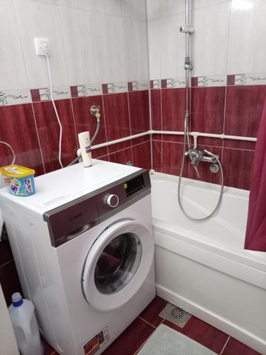 a washing machine in a bathroom with a shower at Dana in Trnava