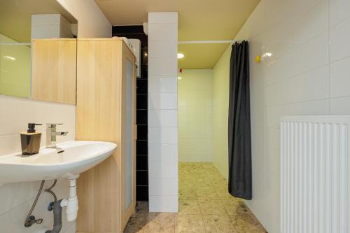 a bathroom with a sink and a shower at jutta in Mechelen