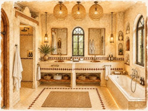 a large bathroom with a tub and a sink at Le Jardin des Douars in Ghazoua