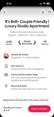 a screenshot of the bbs bite capsule friendly luxury study appointment at Bs BnB Luxury Studio Apartment in Dehradun