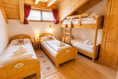 a bedroom with two bunk beds in a cabin at Rossetti Big by AMA Val di Fassa in Pozza di Fassa