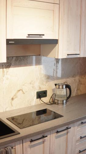 a kitchen with a counter top with a sink at Forest Residens in Krasnik