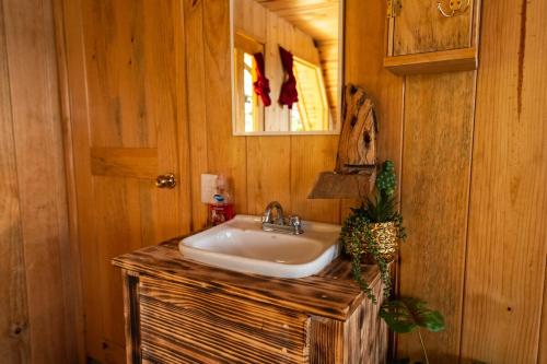 a bathroom with a sink and a mirror at El Paraje Cabaña 2 in San Andrés Paxtlán