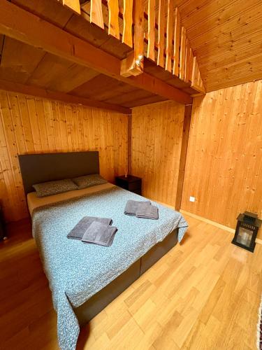 a bedroom with a bed with two towels on it at Casa Helvezia in Cadenazzo