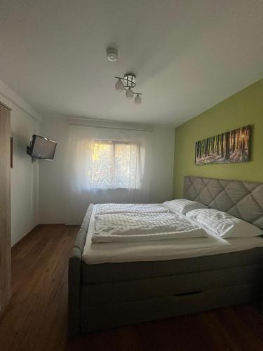a bedroom with a bed and a television in it at Ferienwohnungen Gruber in Rust