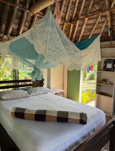 a bedroom with a bed with a net above it at Navi Homestay in Naisisili
