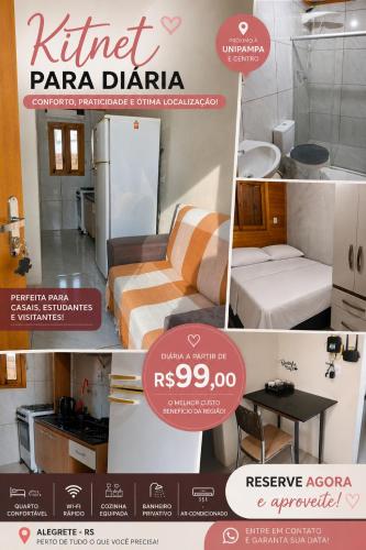 a collage of pictures of a room with a bed and a kitchen at Kitnet Completa Próx Unipampa e Centro Wi-Fi in Alegrete