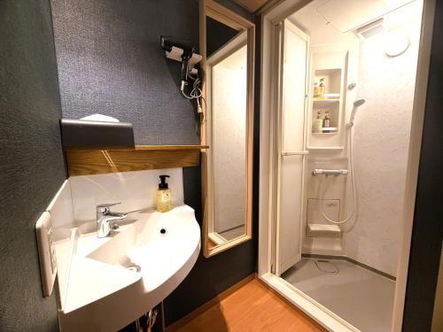 a bathroom with a sink and a shower at TEN APARTMENT HOTEL in Fukuoka