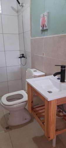 a bathroom with a toilet and a sink at El Tropezon cabaña in Resistencia