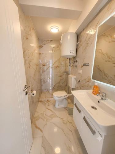 a bathroom with a toilet and a sink at Azur Apartments Bar in Bar
