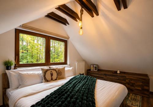 a bedroom with a large bed and a window at Wild House in Sinaia