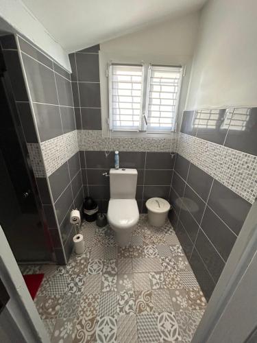 a bathroom with a toilet and a window at Sérénité in Saint-Vivien-de-Blaye