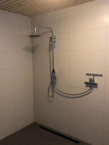 a shower in a room with a hose on the wall at Atelier Markelo in Markelo