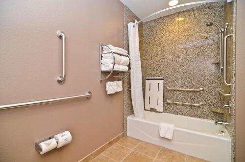 a bathroom with a shower and a tub and a toilet at Best Western Plus Carousel Inn & Suites Burlington in Burlington