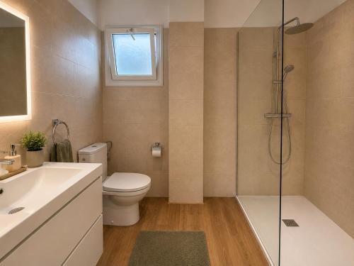a bathroom with a shower and a toilet and a sink at VV Vista a Teno in Buenavista del Norte