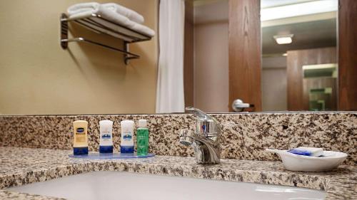 um balcão de casa de banho com um lavatório e um espelho em Best Western Plus Executive Hotel & Suites em Sulphur
