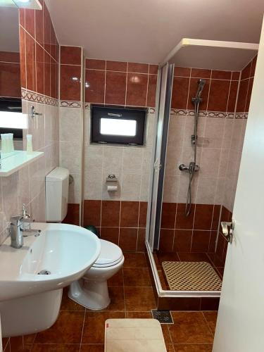 a bathroom with a shower and a toilet and a sink at Casa Dyny 2 Mai in 2 Mai
