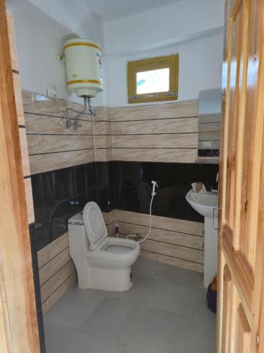 a bathroom with a toilet and a sink at Gyatso Home Saty in Kaza