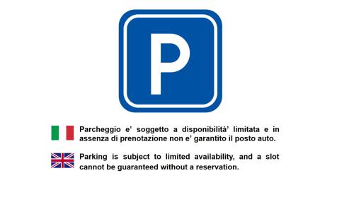 a picture of a parking sign with the text p parking is subject to limited availability at Residence Dei Due Porti in Sanremo