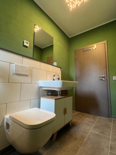 a bathroom with a white toilet and a sink at Natur pur Eifel in Gerolstein