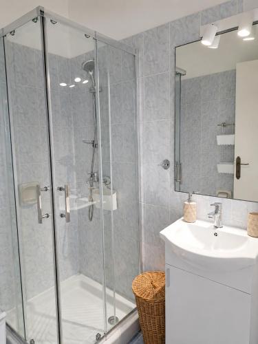 a bathroom with a shower and a sink at Andromeda Apartment in Polis Chrysochous