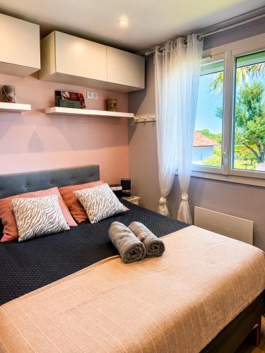 a bedroom with a large bed with a window at "L Eden enchanté" Chambres d'hôtes et Bulle d'Eden Spa Massages Boucau Côte Basque in Boucau