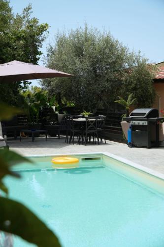 a swimming pool with a frisbee in it at B&B Marino in Grisolia