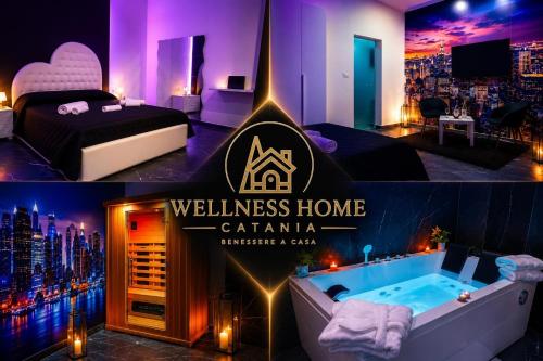 a hotel room with a bed and a bath tub at Wellness Home Catania in Catania