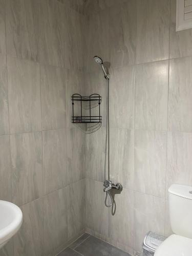 a shower in a bathroom with a toilet at Atlas Butik Otel in Kizkalesi