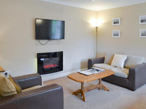 a living room with a couch and a fireplace at Fordson in Warenford