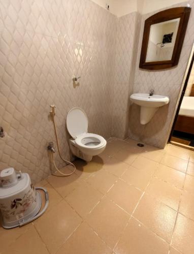 a bathroom with a toilet and a sink at HoTEL SVR ELITE in Vijayawāda