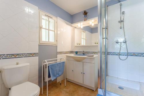 a bathroom with a toilet and a shower and a sink at Chambres D'hôtes La Sousto in Châteaurenard