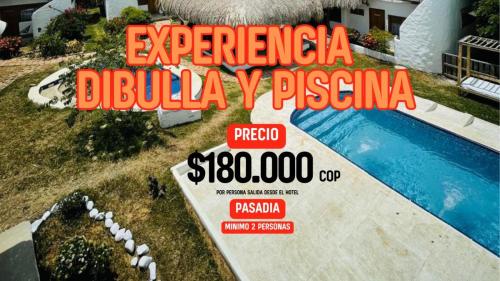 a flyer for a house with a swimming pool at Mar Azul - Playa y Turismo in Camarones