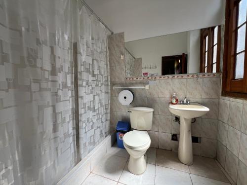a bathroom with a toilet and a sink at Econunay Hostels in Arequipa