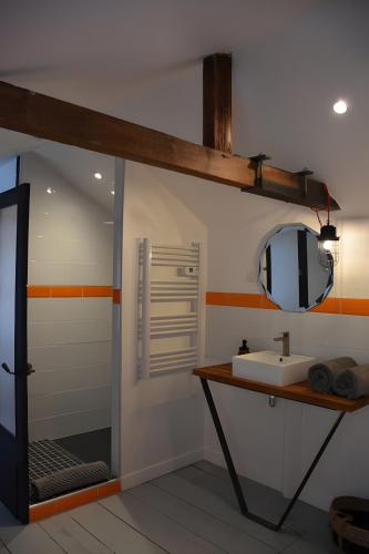 a bathroom with a sink and a mirror at La maison de Yan in Cognac