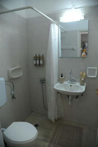 a bathroom with a toilet and a sink and a shower at MR RedNikos in Sellía
