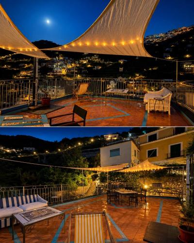 two pictures of a building with lights on it at Casa Palomba 41 in Minori